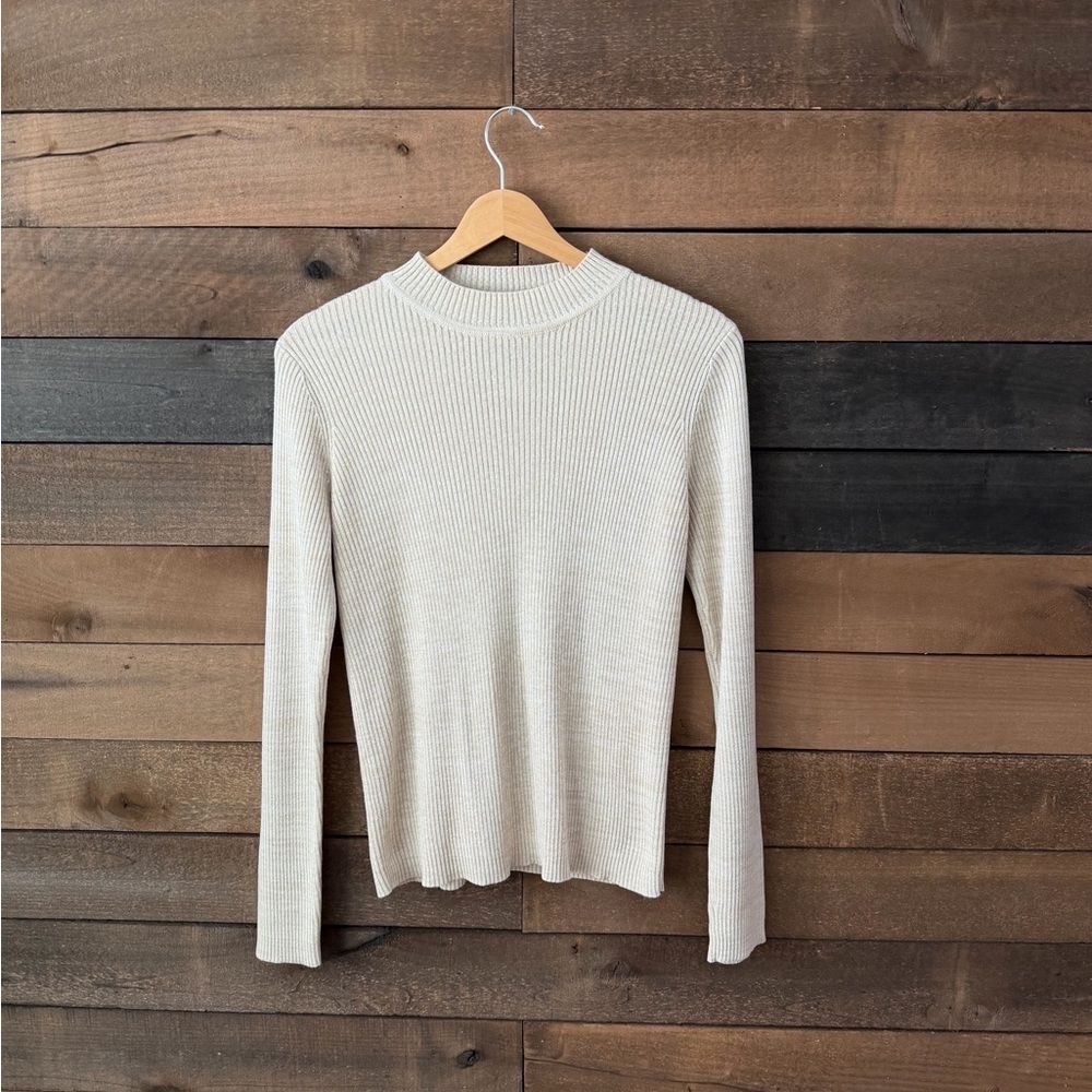 Vintage 90s Ribbed Mock Neck Sweater Sag Harbor Beige - Picture 3 of 12